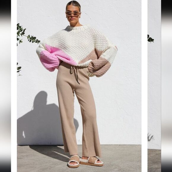 Ebby and I Chunky Colorblock Puff Sleeve Knit Sweater Size S/M - Picture 8 of 13